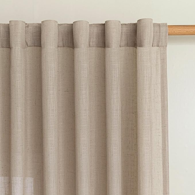 MYSKY HOME Taupe Curtains for Beroom Liivng Room 84 Inch Length 2 Panels Set, Semi Sheer Soft Touch Light Filtering Drapes for Sliding Glass Door Farmhouse Boho Curtain, 50" Wide, Taupe, 2 PCs