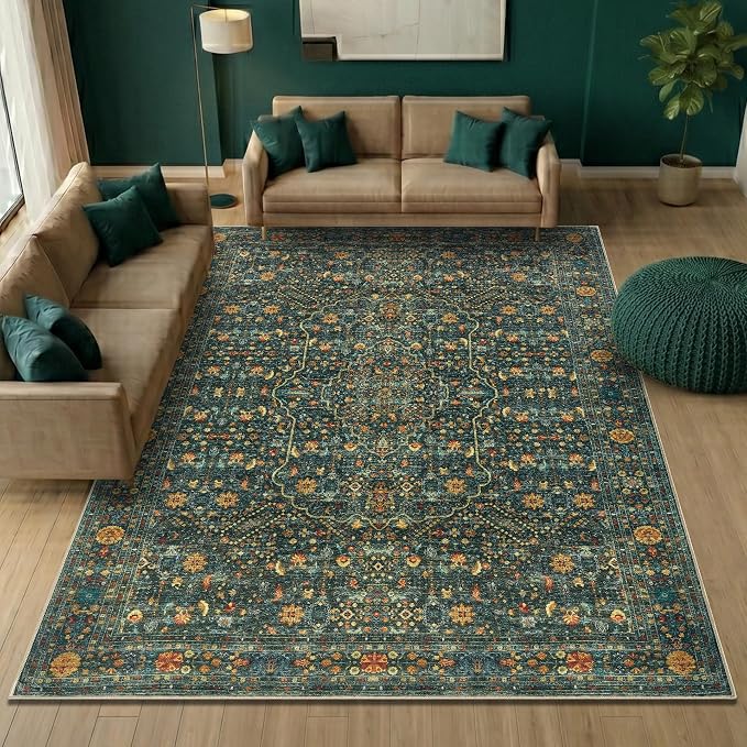 Keen Home Design 6x9 Rug - Machine Washable Area Rug with Non-Slip Backing, Ideal for Living Room, Dining Room, Bedroom - Vintage, Easy Clean, Durable, Low Pile Rug - (6' x 9')