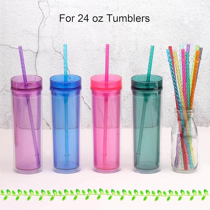 Dakoufish 11 Inch Reusable Clear Plastic Swirl Drinking Straws for 24 oz & 30 oz Jars/Tumblers,Set of 12 Pcs Replacement Straws with Cleaning Brush (11inch,12color)