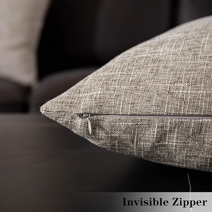 Kevin Textile 2 Packs Linen Large Throw Pillow Covers European Shams Big Cushion Covers Boho Farmhouse for Couch Sofa Chair Bench, 24 x 24 inch(61cm), Sesame Grey