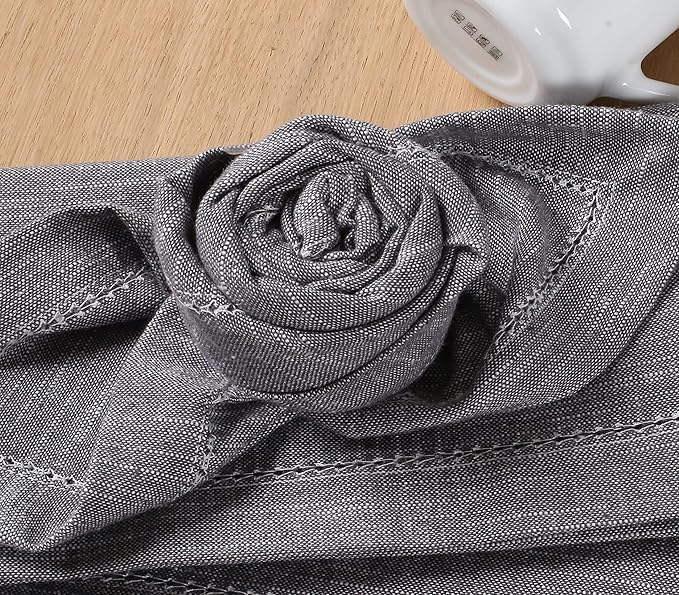 Cotton Textured Cloth Dinner Napkins Set of 6 (20X20 Inch - Charcoal Grey) 100% Cotton Everyday Use Premium Quality Over Sized Cloth Napkins with Mitered Corners Ultra Soft Durable Hotel Quality
