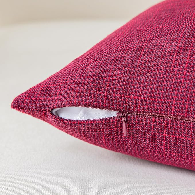 Kevin Textile Supersoft Faux Linen Square Christmas Throw Cushion Cover Pillowcase, Hidden Zipper, 18x18 inch(2 Piece, Burgundy)