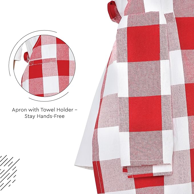 Encasa XO Cotton Kitchen Aprons for Women & Men with Pocket & Towel Loop, Adjustable Neck & Back Strap for Cooking, Baking