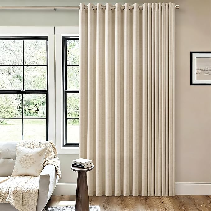 Linen Curtains Extra Wide 100 Inch Warm Beige Room Divider Semi Sheer 96 Inch Length Patio Sliding Door Curtains Large Window Curtains Grommet Privacy Farmhouse Curtains for Bedroom 1 Panel