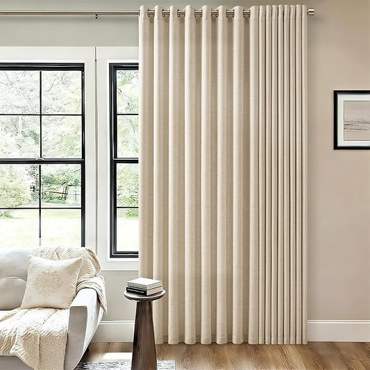 72 Inch Wide Grommet Extra Wide Warm Beige Linen Curtains 90 Inch Length 1 Panel Ecru Drapes for Patio Sliding Glass Door Light Filtering Semi Sheer Privacy Curtains for Living Room