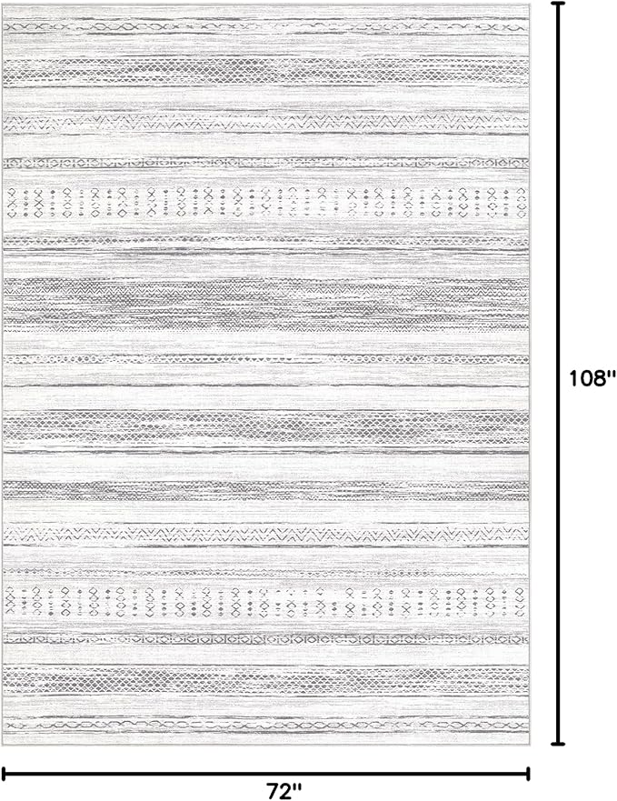 Tortania Area Rug Living Room Rugs - 6x9 Washable Large Soft Neutral Boho Moroccan Bohemian Farmhouse Rug Indoor Floor Carpet for Bedroom Under Dining Table Home Office Decor - Light Grey