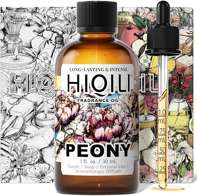 HIQILI Peony Fragrance Oil for Diffuser, Candle & Soap Making - 1 Fl Oz | Idea for Making Women's Perfume, Car Air Freshener, Skin & Body Care - 30 ML