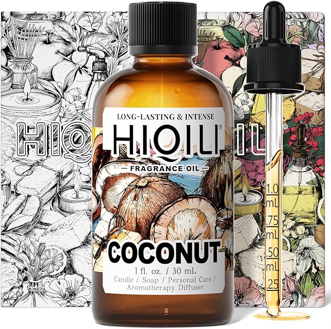 HIQILI Coconut Fragrance Oil for Soap, Candle Making & Diffuser - 1 Fl Oz | Ideal for Body Spray, Women's Perfume Making, Creamy Scents - 30 ML