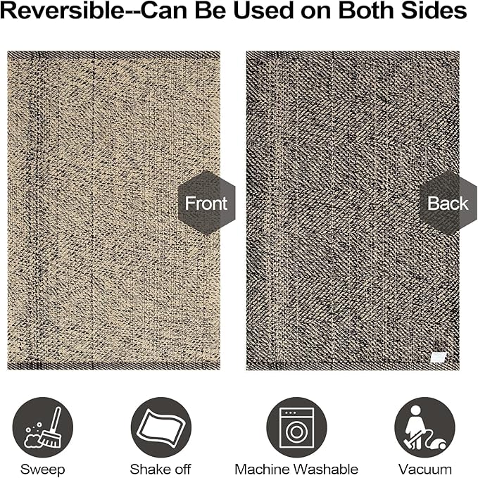 LEEVAN Washable Runner Rug 2'x5', Natural Hallway Runner Rug, Hand-Woven Reversible Entryway Rugs, Modern Bedroom Rugs, Farmhouse Bathroom Mat, Sturdy Laundry Room Long Carpet for Sink
