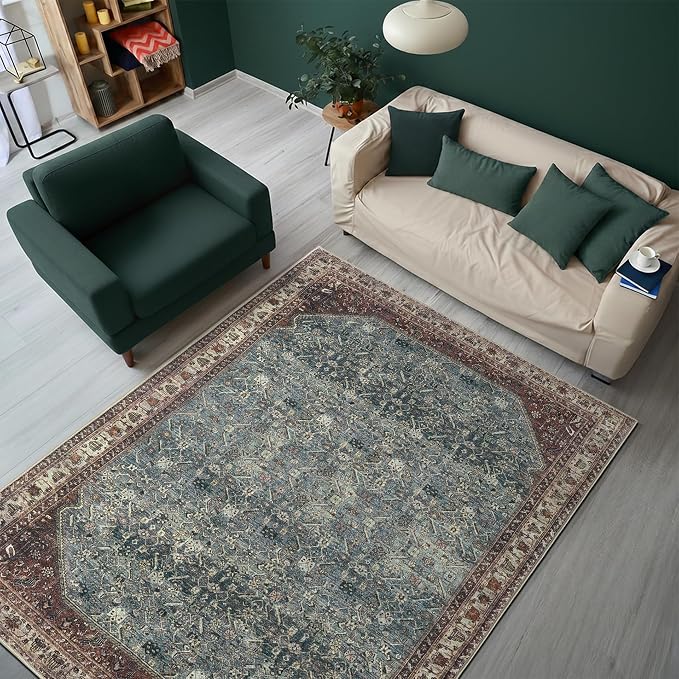 Keen Home Design 48"x72" Rug - Machine Washable Area Rug with Non-Slip Backing, Ideal for Living Room, Dining Room, Bedroom - Vintage, Easy Clean, Durable, Low Pile Rug - (4' x 6')