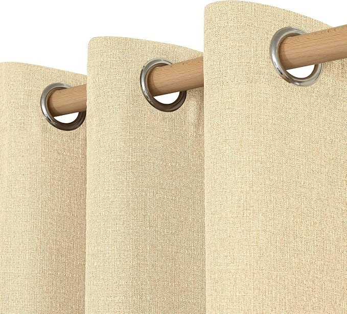 LAMIT Sand Linen Curtains for Bedroom 63 Inch Length, No See Through Grommet Privacy Window Drapes for Living Room Light Filtering Thick Curtain for Farmhouse, 2 Panels, 52 x 63 Inch