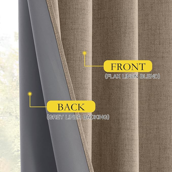 NICETOWN Burlap Vintage Open Linen Weave Flax Thermal Curtains, 100% Blackout Curtains 84 inches Long for Dining Room, 52" Wide Per Panel, Set of 2, Soundproof Window Treatment Drapes for Hall Room