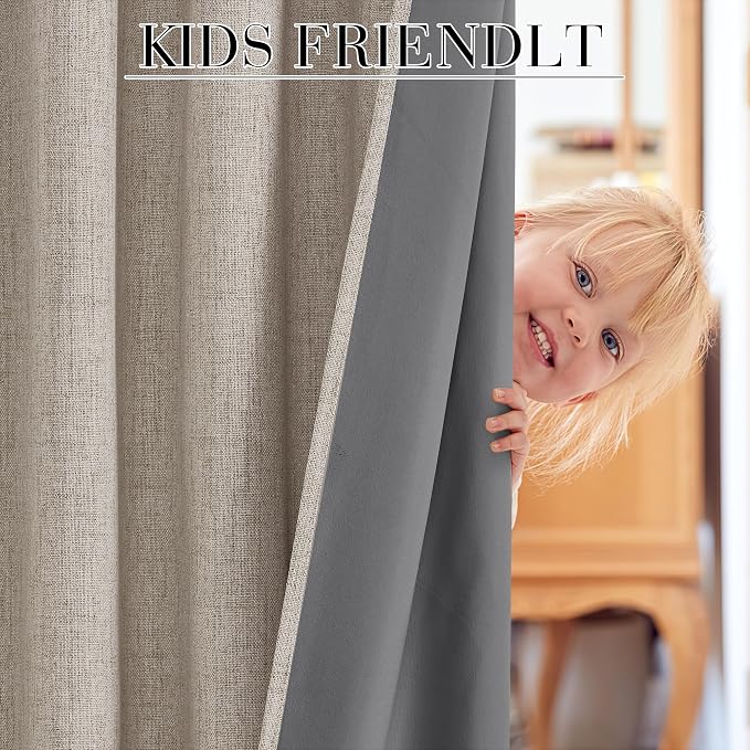 RYB HOME Natural Beige 100% Blackout Curtains 63 inch Long, Light Blacking & Thermal Insulated Curtains for Nursery/Bedroom/Kids'Room, Back Tab & Rod Pocket Window Treatment, W52 x L63, 2 Panels