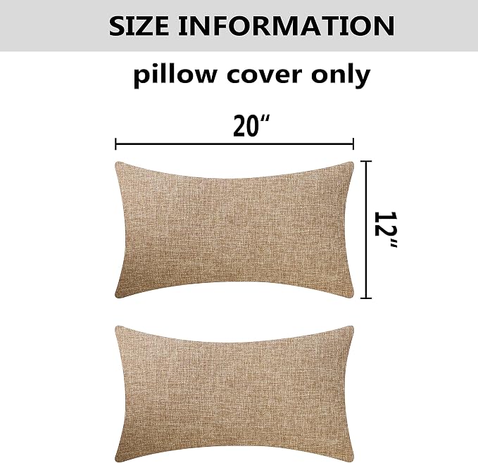 Home Brilliant Decor Linen Textured Oblong Cushion Cover Decorative Throw Pillow Cover for Sofa, 30cm x 50cm, 2 Pack, Natural Linen