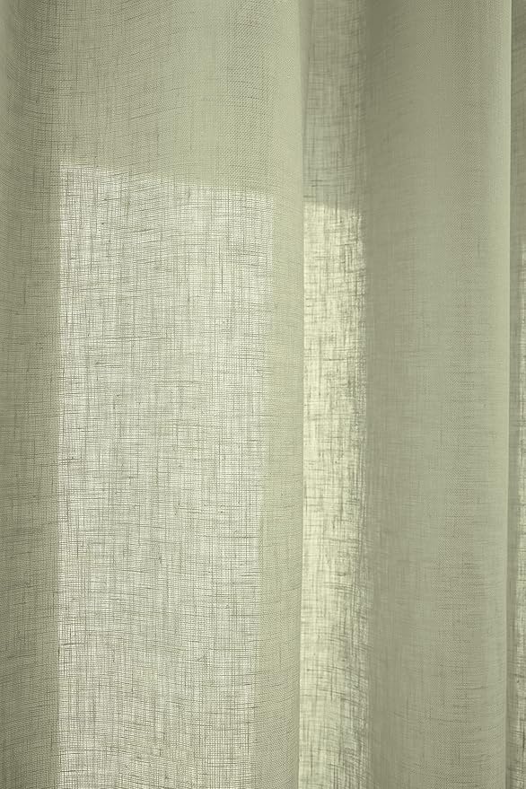 Solino Home Sage Green Sheer Curtain 132 Inches Long - 100% Pure Linen European Flax Window Treatment Panel 52 x 132 Inch - Light Filtering Rod Pocket Curtain for Living Room, Bedroom - 1 Panel