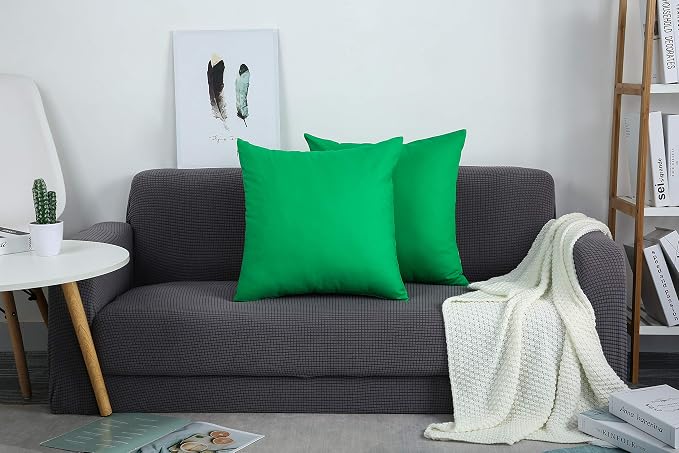 TangDepot Cotton Solid Throw Pillow Covers, 22" x 22" , Bright Green, 1 Count (Pack of 1) | 100% cotton, same-color zip, machine wash & air dry. For living room, bedroom, office, car. 42 colors, 307 sizes. Cover only.