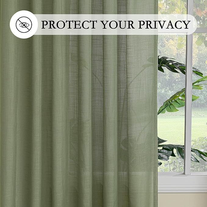 MYSKY HOME 108 Inches Long Sage Green Sheer Curtains for Living Room 2 Panel Sets Light Filtering Window Drapes for Sliding Door Back Tab Draperies Floor to Ceiling Curtains Soft, 50" Wide