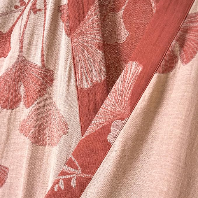 100% Cotton Gauze Ginkgo Leaf Kimono Robe, Long Knit Loose Bathrobe Nightgown Ladies Loungewear Sleepwear for Women