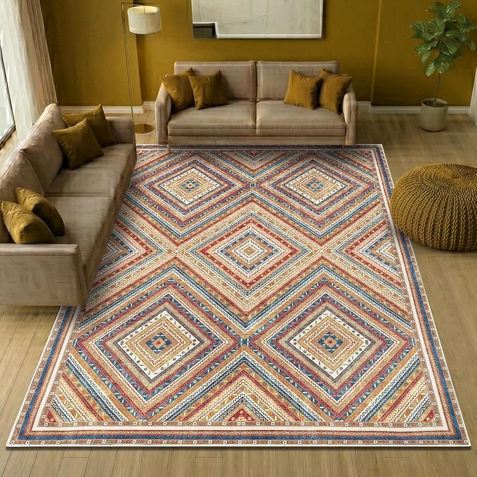 Keen Home Design 8x10 Rug - Machine Washable Area Rug with Non-Slip Backing, Ideal for Living Room, Dining Room, Bedroom - Vintage, Easy Clean, Durable, Low Pile Rug - (8' x 10')