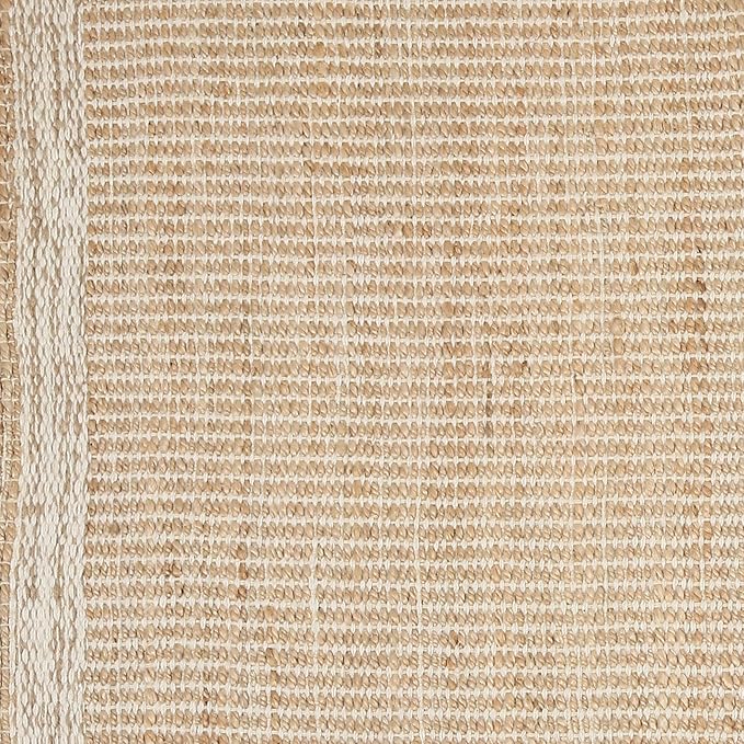 8x10 feet Natural Jute & Wool Area Rug,– Handwoven Mini Check Natural Fiber Rug with 4" Border, Neutral Boho Farmhouse Rug for Living Room,Dining Room,Bedroom | 0.6" Pile (8' x 10')