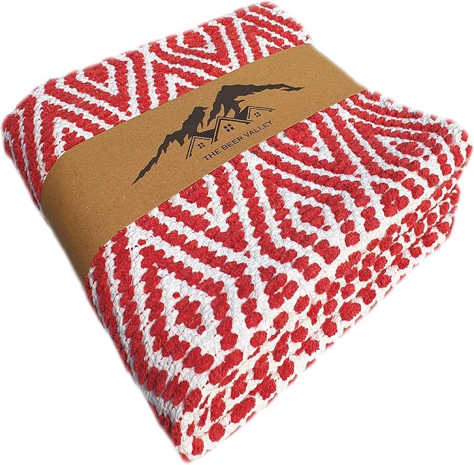 Chenille Cotton Diamond Rug 21x34 Inches - Red, Reversible Small Soft Washable Front Door Mat Ideal for Kitchen, Entryway, Bathroom | Farmhouse Boho Accent Indoor Throw Rugs for Bedroom, Patio