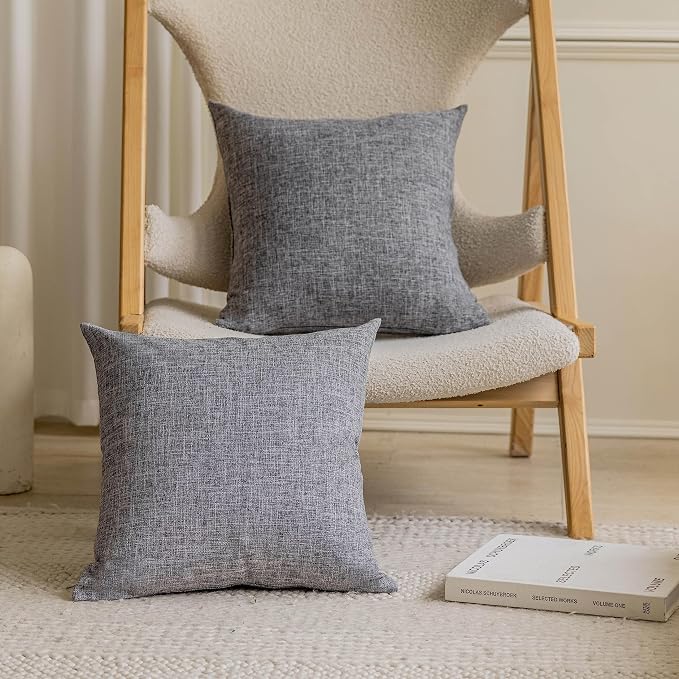 Home Brilliant Euro Pillow Covers 24x24 Inch Decorative Large Throw Pillow Covers Farmhouse Lined Linen Pillow Throw Covers for Couch Chair and Furniture, 24 x 24 Inch, Pack of 2, Ash Grey