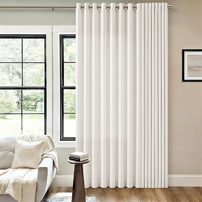 72 Inch Wide Grommet Extra Wide Beige White Linen Curtains 90 Inch Length 1 Panel Drapes for Patio Sliding Glass Door Cream Light Filtering Semi Sheer Privacy Curtains for Living Room