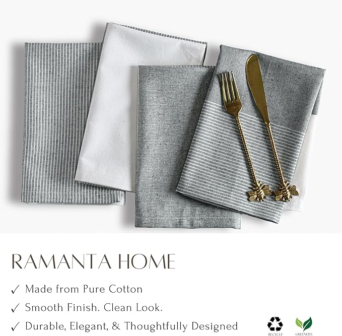 Ramanta Home Cloth Napkins Set of 4 18x18 Inches - Spring Basket Decor Block Striped Dinner Napkins for Easter Farmhouse Wedding, Washable Soft Cotton Durable Table Linen -Everyday Use - Dark Olive