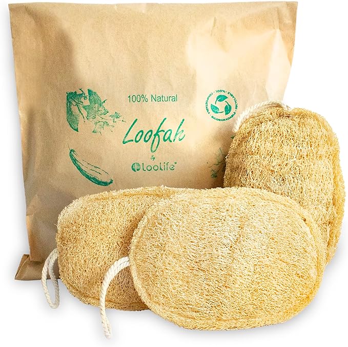 Natural Kitchen Loofah (10 Pack) + Loofah Sponge (3 Pack) - Luffa Exfoliating Body Scrubber - Natural Sponges for Dishes - Biodegradable and Compostable Sponges