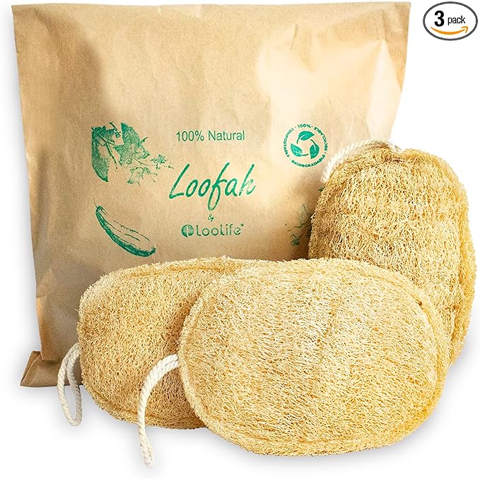 Natural Loofah Exfoliating Sponge (3 Pack) - Organic Loofah for Body - Biodegradable Shower Luffa - Natural Bath Sponges Loufa - Estropajos para el Cuerpo