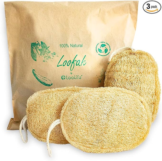 Natural Loofah Exfoliating Sponge (3 Pack) - Organic Loofah for Body - Biodegradable Shower Luffa - Natural Bath Sponges Loufa - Estropajos para el Cuerpo