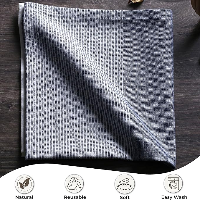 Ramanta Home Cloth Napkins Set of 4 18x18 Inches - Spring Basket Decor Block Striped Dinner Napkins for Easter Farmhouse Wedding, Washable Soft Cotton Durable Table Linen -Everyday Use - Denim Blue
