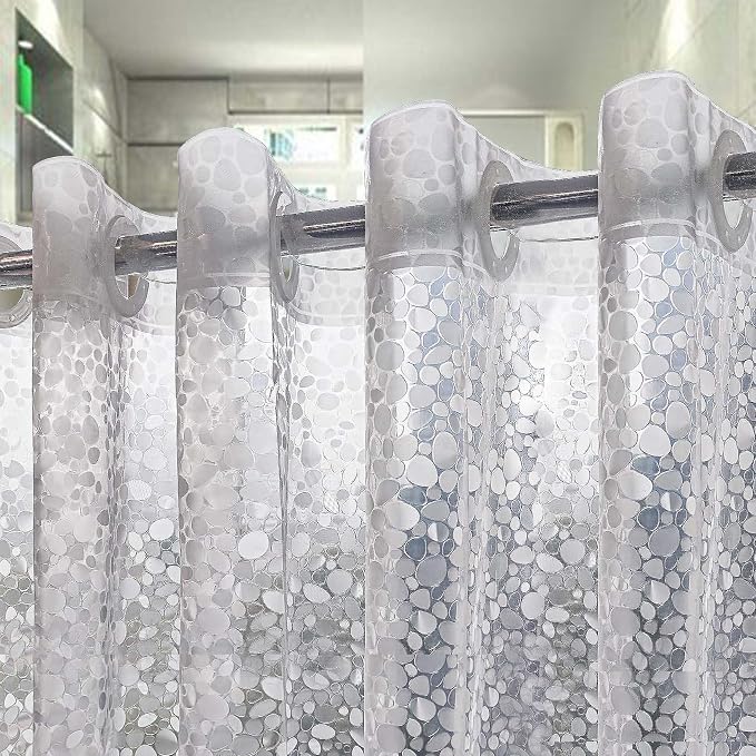 No Hooks Needed Waterproof Shower Curtain Liner PEVA 71" x 74" Hookless for Bathroom Goose Soft Stone Shower Curtains