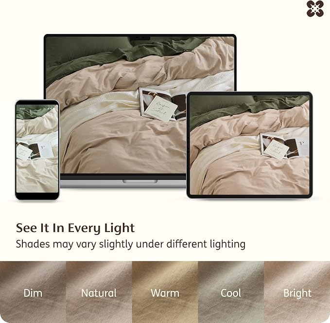 Bedsure Duvet Cover Queen Size - 100% Washed Cotton, Linen-Like Minimalist Bedding - PureWoven Plain Soft Comforter Cover for All Seasons, 1 Duvet Cover Only (Frosted Almond, 90" x 90")
