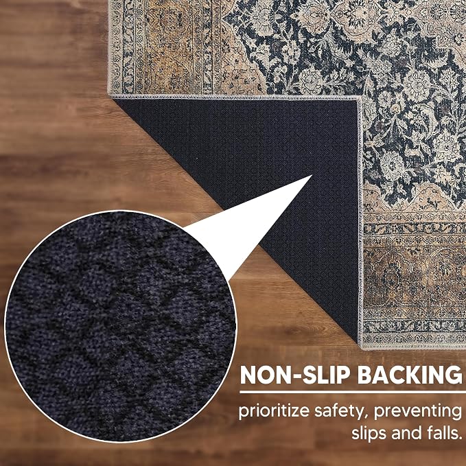 Keen Home Design 48"x72" Rug - Machine Washable Area Rug with Non-Slip Backing, Ideal for Living Room, Dining Room, Bedroom - Vintage, Easy Clean, Durable, Low Pile Rug - (4' x 6')