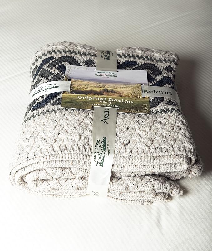 Aran Crafts Celtic Jacquard Pattern 100% Merino Wool Throw Blanket 40" x 60" (X5098-OAT)