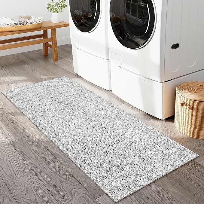 Collive Runners for Hallway, 2x5 Non Slip Kitchen Runner Rug Boho Laundry Room Rug Washable, Grey Farmhouse Entryway Rug Hand-Woven Cotton Carpet for Bedroom Bathroom