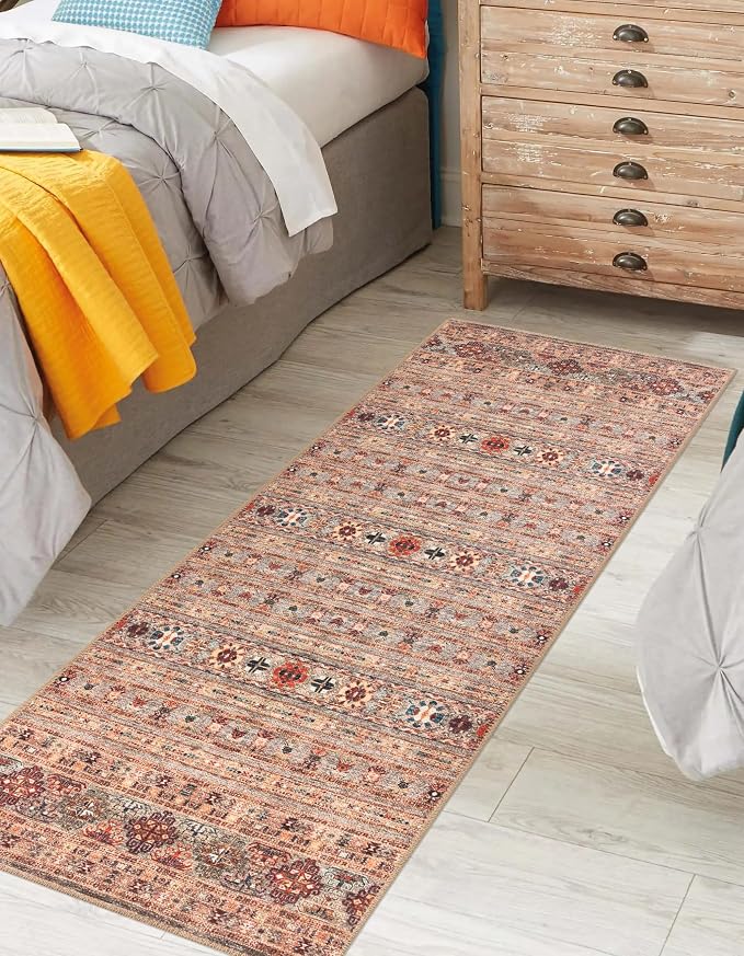 Keen Home Design 30"x84" Rug - Machine Washable Runner Rug with Non-Slip Backing, Ideal for Hallway, Entryway, Kitchen, Laundry Room - Vintage, Easy Clean, Durable, Low Pile Rug - (2'6" x 7')