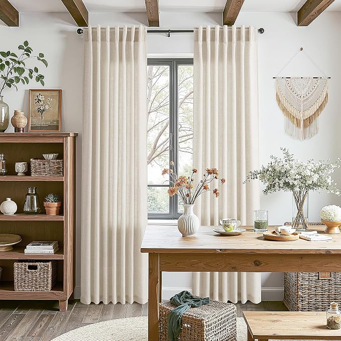 Extra Long Warm Beige Linen Curtains 120 Inch for Living Room 2 Panels Set Rod Pocket Back Tab Light Filtering Semi Sheer Linen Window Drapes Privacy High Ceiling Drapes for Farmhouse 52x120