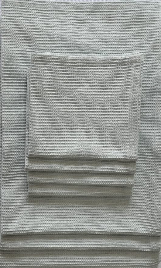 Bath Towel Set Waffle Organic Cotton GOTS Certified Blue Mist Super ABSORBANT & Quick Dry NO SOFTENERS Environment Friendly1xBATH 58x30.5, 2xHAND 29x20, 4xFACE 12x12INCH