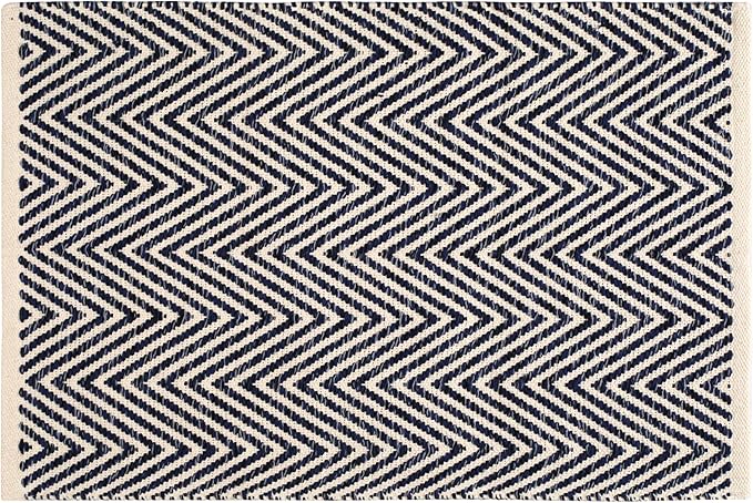 Cotton Chevron Hand Woven Area Rug 2x3 Feet - Navy Blue, Farmhouse Decorative Floor Small Rugs Ideal for Entryway, Kitchen, Bedroom | Washable Durable Geometric Reversible Front Door Patio Mats