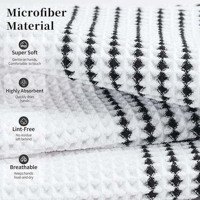 MICROFI New Microfiber Waffle Bath Towels, 2 Pieces, Soft, Absorbent, Fast Drying, Lint Free 430 GSM (White Striped)