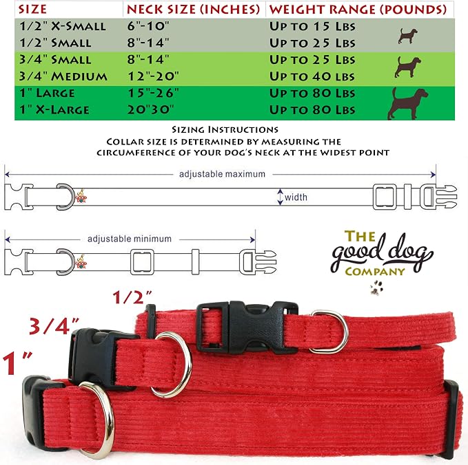 Hemp Corduroy Dog Collar - No Pattern (1/2" Extra Small, Red)