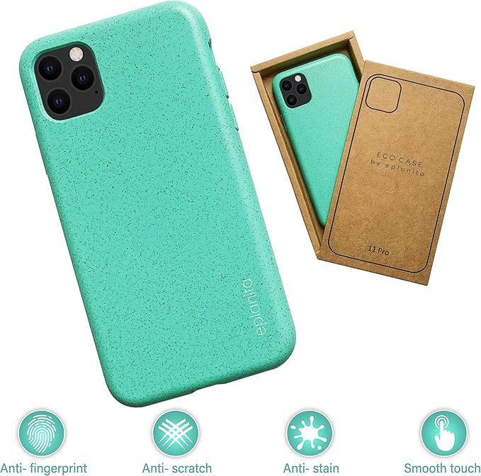 eplanita Eco Mobile Phone Case Compatible with iPhone 11 Pro Max, Plant Fiber, Drop Protection Cover, Durable and Sustainable (for iPhone 11 Pro Max, Mint)