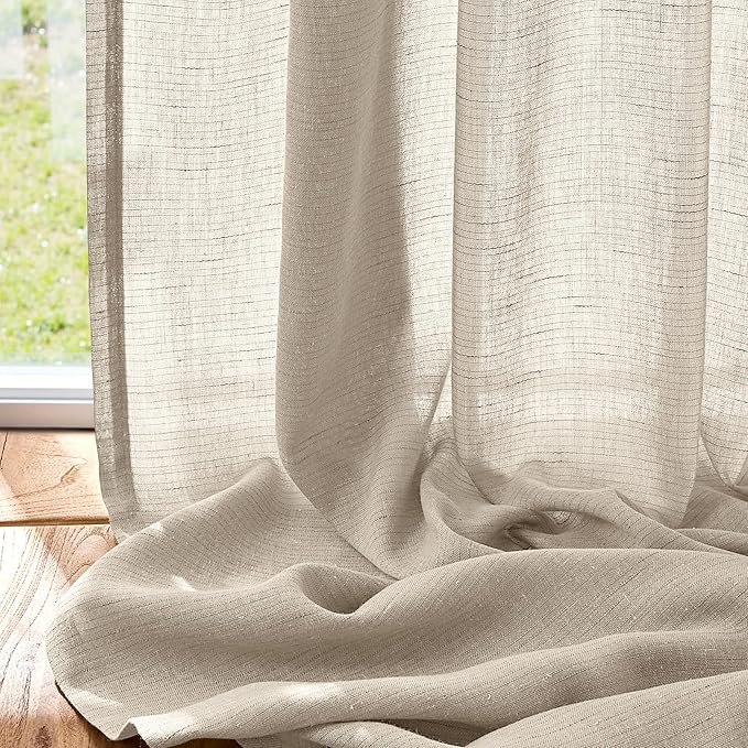 jinchan Extra Wide Sliding Door Curtain 96 Inch Length Oatmeal Linen Curtains Semi Sheer Drapes for Patio Door Living Room Bedroom Home Office Light Filtering Drapes 100 Inches Wide 1 Panel