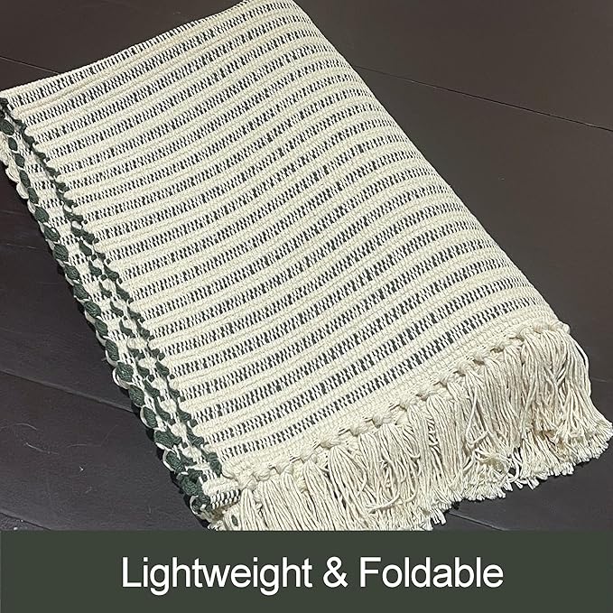 Chardin home Green & Ivory Providence Throw Rug 2x6 feet |Hand Woven Farmhouse Rug | Great in Kitchens entryways doormats Bathrooms Meditation Mat | Machine Washable & Reversible Cotton Rug