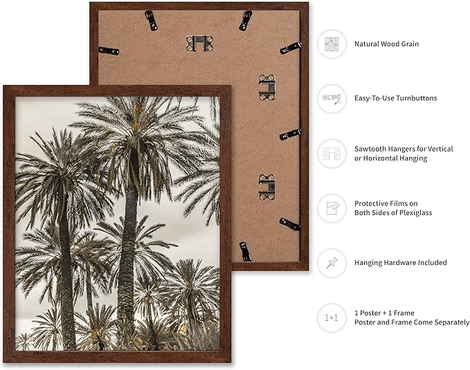 Monem Art Vintage Palm Tree Photography Print - Minimalist Tropical Landscape Poster - Wall Decor for Living Room, Bedroom or Office - 12x16 Brown Framed Wall Art by Mareike Bohmer
