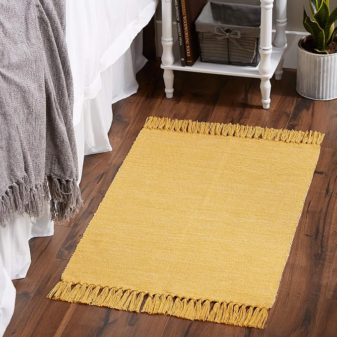 DII Woven Rugs Collection Ribbed Reversible Cotton, 2x3', Honey Gold & Off-White