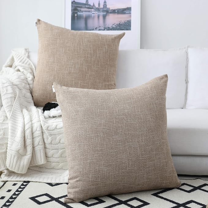 Kevin Textile Pillow Covers Star Faux Linen Cushion Cases Super Soft Throw Pillow Sham for Bedroom/Sofa/Car, 2 Pcs, 24"x24", Natural Linen