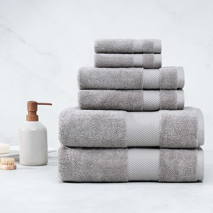 Farm to Home 100% Organic Bath Towel Set of 6 – GOTS & Oeko-TEX Certified Organic Cotton, Soft, Ultra Absorbent, Quick Dry - Includes 2 Bath Towels, 2 Hand Towels, 2 Washcloths - Stone